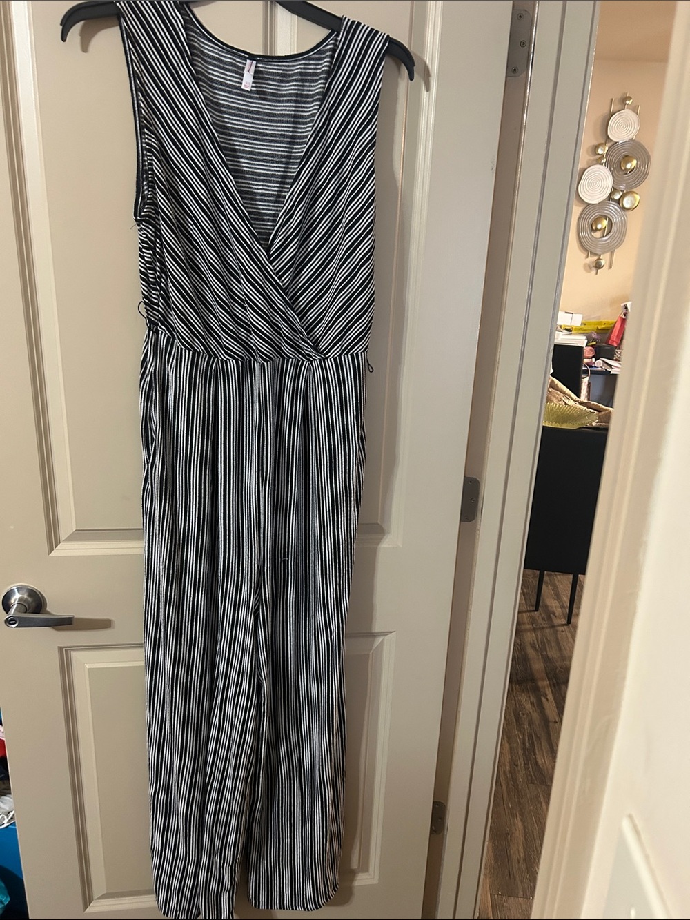 Xhilaration Black and White Striped Sleeveless Jumpsuit